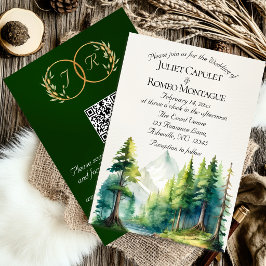 Watercolor Bergen, QR Code & Monogram - Smaragd Kaart