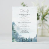 Watercolor Bergen Stof Blauw Rustieke Trouw  Informatiekaartje (Staand voorkant)