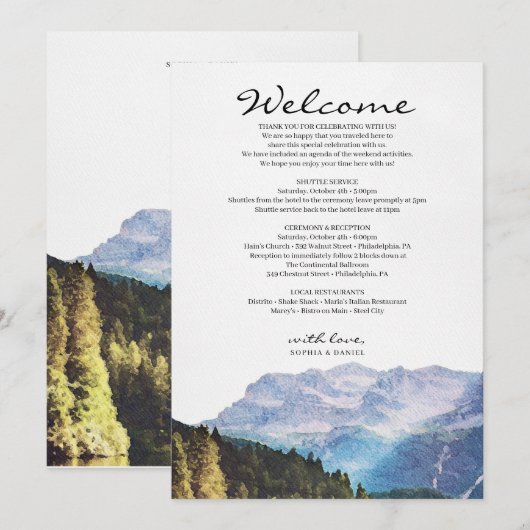 Watercolor Bergen Trouw Welkom Itinerarium Programmakaart (Voorkant / Achterkant)