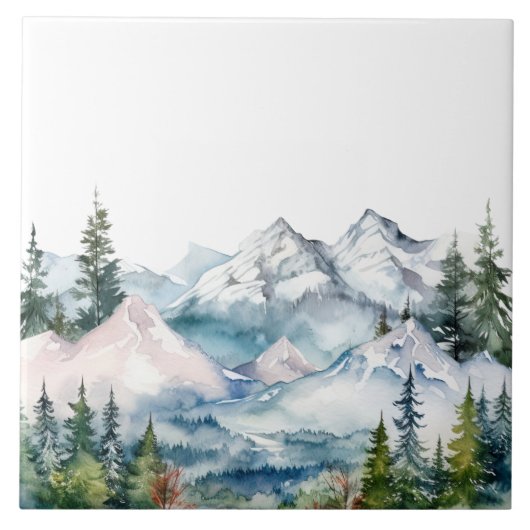 Watercolor Bergen Winter Tegeltje (Voorkant)