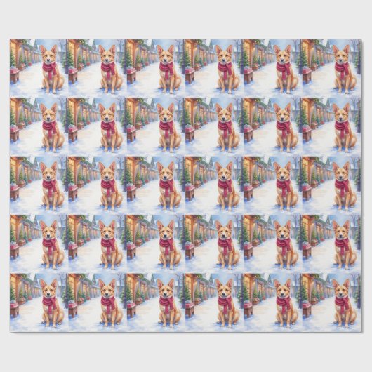 Watercolor Berger Picard Village Square Christmas Cadeaupapier (Vlak)