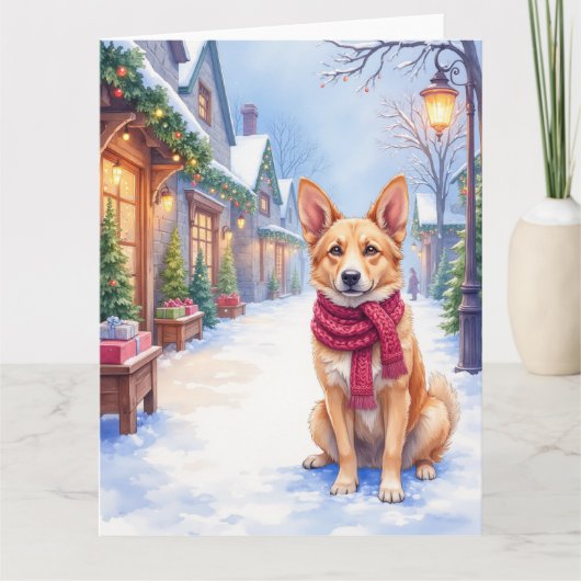 Watercolor Berger Picard Village Square Christmas  Kaart (Voorkant)