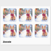 Watercolor Berger Picard Village Square Christmas Vierkante Sticker (Vel)