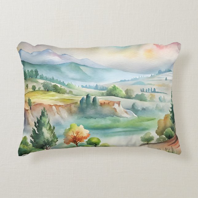 Watercolor berglandschap accent kussen (Voorkant)