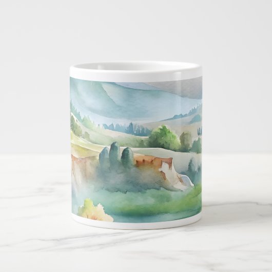 Watercolor berglandschap grote koffiekop (Voorkant)