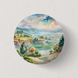 Watercolor berglandschap ronde button 3,2 cm