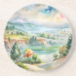 Watercolor berglandschap zandsteen onderzetter