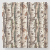 Watercolor Berk Bomen  Stenen Onderzetter (Voorkant)