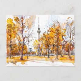 Watercolor Berlijn Mitte Herfst TV Toren Briefkaart