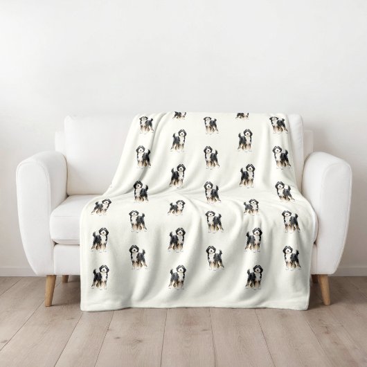 Watercolor Bernedoodle fleece deken