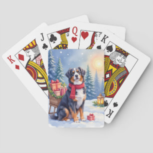 Watercolor Berner Sennenhond slee Kerstmis Pokerkaarten