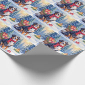 Watercolor Bernese Mountain Dog Sleigh Christmas Cadeaupapier (Hoek)