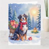 Watercolor Bernese Mountain Dog Sleigh Christmas Kaart (Voorkant)