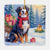 Watercolor Bernese Mountain Dog Sleigh Christmas Keramisch Ornament (Achterkant)