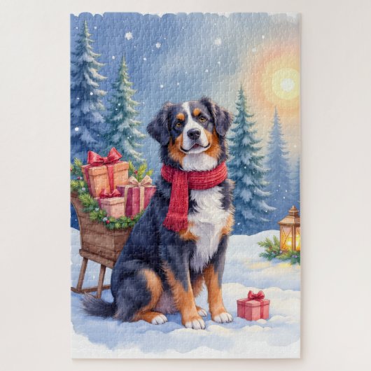 Watercolor Bernese Mountain Dog Sleigh Christmas Legpuzzel (Verticaal)