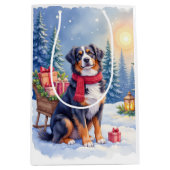 Watercolor Bernese Mountain Dog Sleigh Christmas Medium Cadeauzakje (Voorkant)