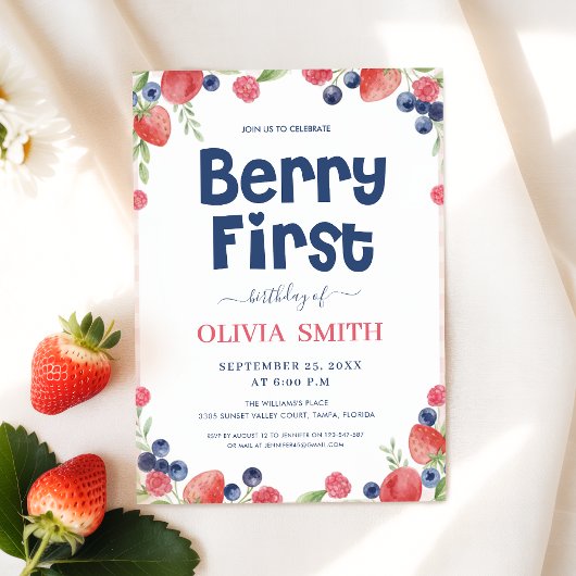 Watercolor Berry First Birthday 1st Birthday  Kaart