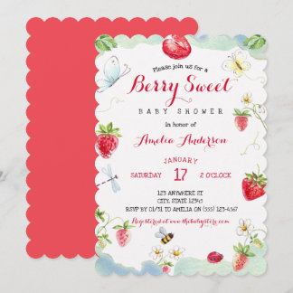 Watercolor Berry Sweet Strawberries Baby Shower Kaart