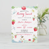Watercolor Berry Sweet Strawberries Baby Shower Kaart (Staand voorkant)