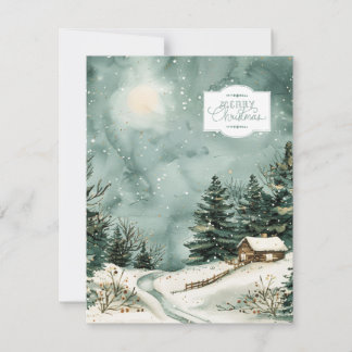 Watercolor Besneeuwd Cottage en Bomen Kaart