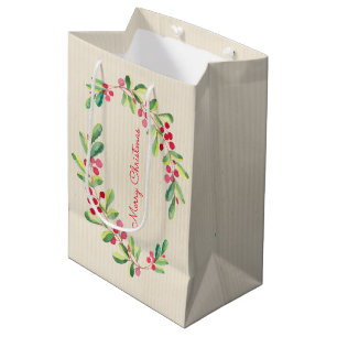 Watercolor Bessen en Bladeren Vakantie Kerstmis Medium Cadeauzakje