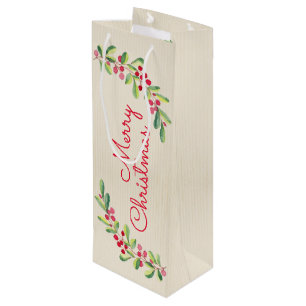 Watercolor Bessen en Bladeren Vakantie Kerstmis Wijn Cadeautas
