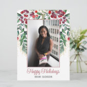 Watercolor Bessen en Evergreen Foto Kerstkaart (Staand voorkant)