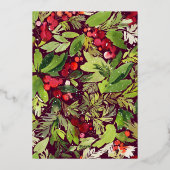 Watercolor Bessen en Groene Krans Kerstmis Folie Feestdagenkaart (Achterkant)
