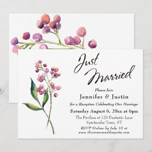 Watercolor Bessen & Knoppen Net Getrouwd Typografi Kaart