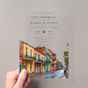 Watercolor Bestemming Huwelijk in New Orleans Acryl Uitnodigingen