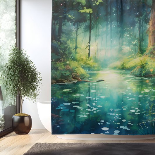 Watercolor Betoverd Bos Meer Douchegordijn