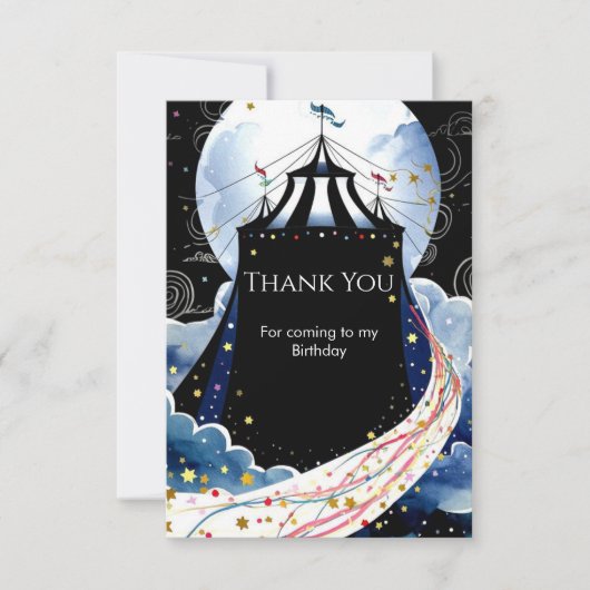 Watercolor Betoverde Circus Verjaardag Bedankkaart (Voorkant)
