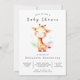 Watercolor Bewerkbare Giraffe Baby Shower Kaart