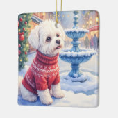 Watercolor Bichon Frise Festive Fountain Christmas Keramisch Ornament (Links)