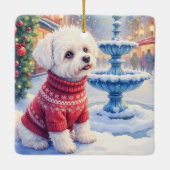 Watercolor Bichon Frise Festive Fountain Christmas Keramisch Ornament (Achterkant)