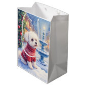 Watercolor Bichon Frise Festive Fountain Christmas Medium Cadeauzakje (Achterkant Gekanteld)