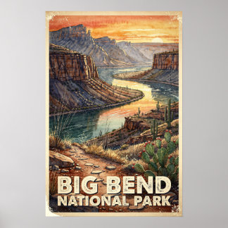 Watercolor Big Bend National Park Retro Kunst Poster