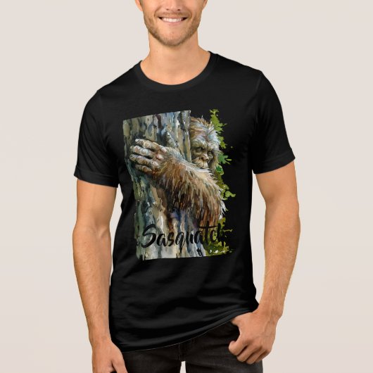 Watercolor Bigfoot Sasquatch Forest Dweller Tri-Blend Shirt (Voorkant)