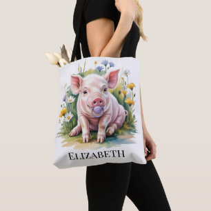 Watercolor Biggetje Wilde Bloemen Baby Shower Cade Tote Bag