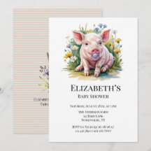 Watercolor Biggetje Wilde Bloemen Baby Shower
