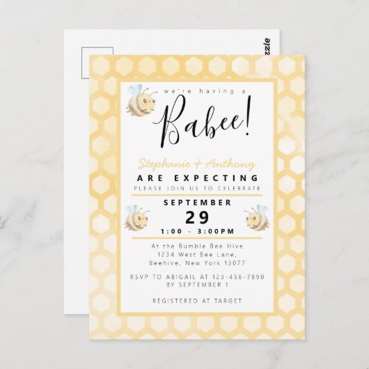 Watercolor Bij Baby Shower Uitnodiging (Voorkant / Achterkant)