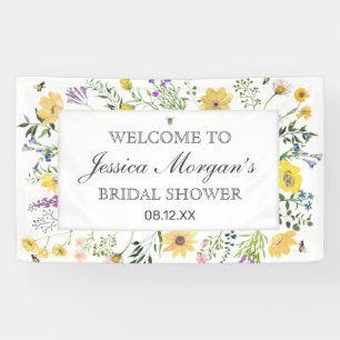 Watercolor Bij En Delicate Wilde Bloem Baby Shower Spandoek