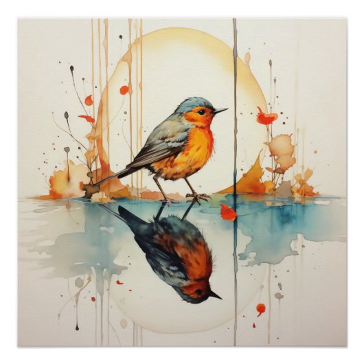 Watercolor Bird: Mooie details in minimalisme Perfect Poster (Voorkant)