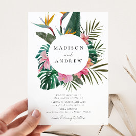 Watercolor Bird of Paradise Krans Bruiloft Kaart