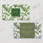 Watercolor Bird of Paradise Leaves Monogram  Visitekaartje (Voorkant / Achterkant)