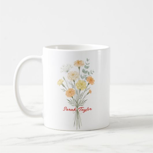 Watercolor Birth Flower Marigold Custom Koffiemok (Links)