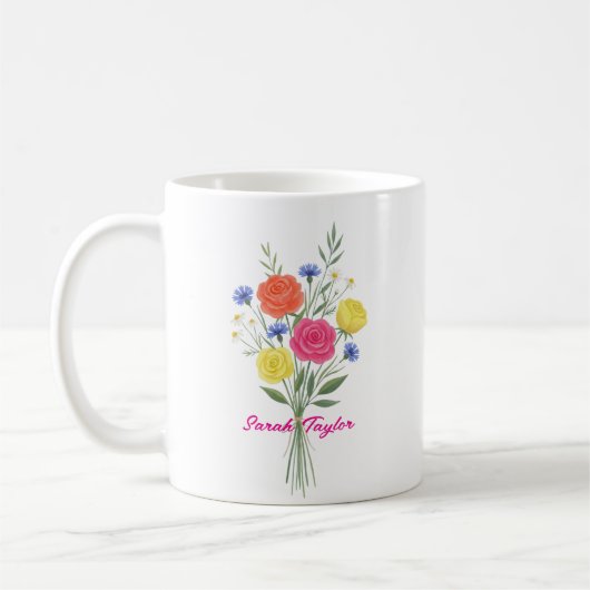 Watercolor Birth Flower Rose Custom Koffiemok (Links)
