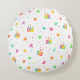 Watercolor Birthday Cake Colorful Paint Splatter Rond Kussen