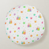 Watercolor Birthday Cake Colorful Paint Splatter Rond Kussen (Achterkant)