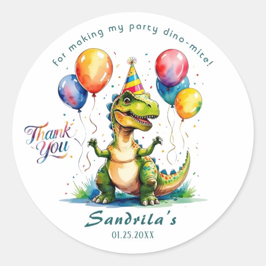 Watercolor BIRTHDAY Dinosaur Sticker  (Voorkant)